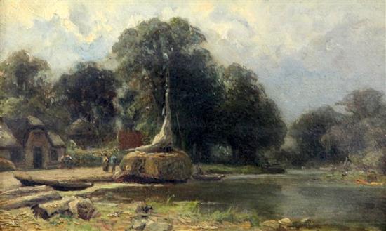 Pieter Adrianus Schipperus (1840-1929) River landscape with hay barge, 6.5 x 10.5in.